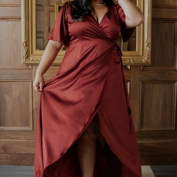 Baltic Born Vara Satin Maxi Wrap Dress | Terracotta Size LL - Picture 1 of 5